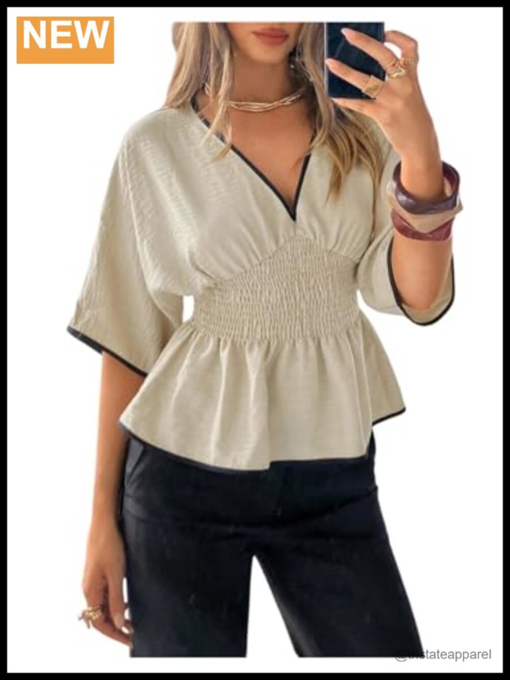 Women's V-Neck Half Sleeve Peplum Blouse Flared Ruffle Hem Summer Top